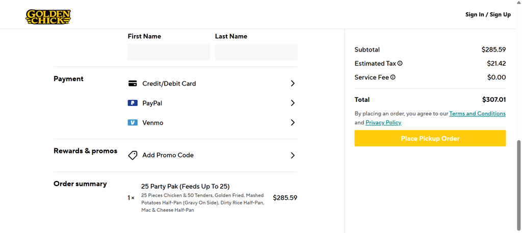 Confirm your Golden Chick order