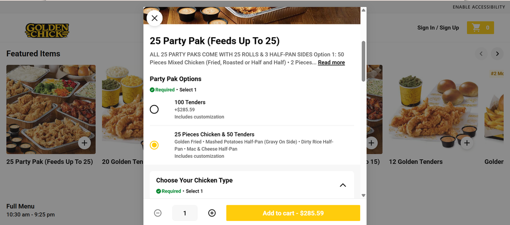Order Golden Chick Menu Online