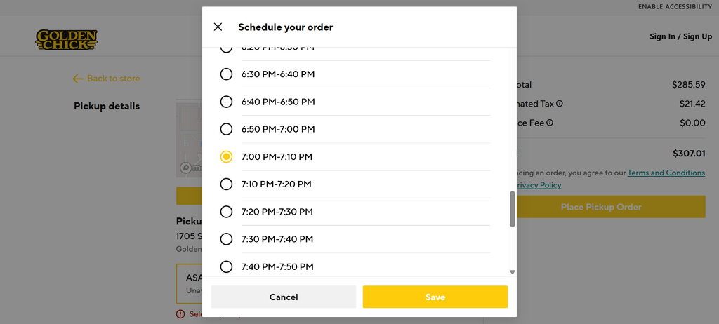 Schedule your Golden Chick order